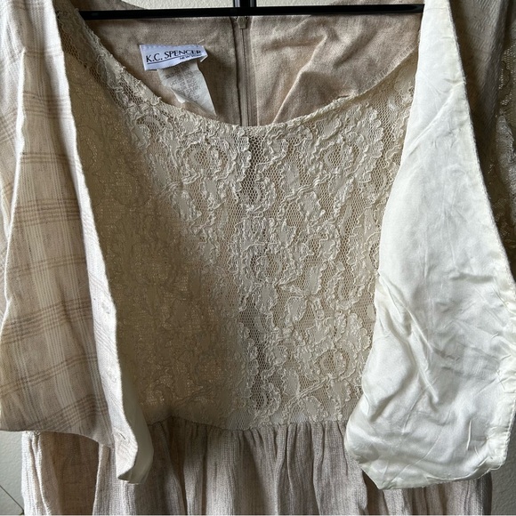 Vintage K.C. Spencer Cream/Beige Midi Dress w/Lace Short Sleeves - Picture 8 of 10